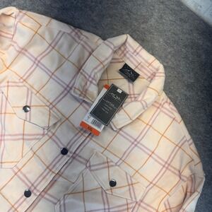 HFX Womens Plaid Shirt Jacket Shacket Cream Pink Orange XXL 1534711 NEW